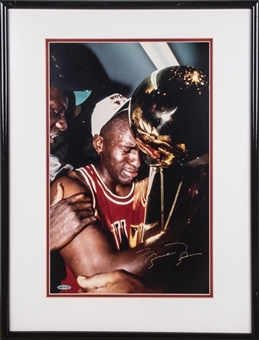 Michael Jordan Signed "Trophy" Framed 16x20 Photograph (UDA)